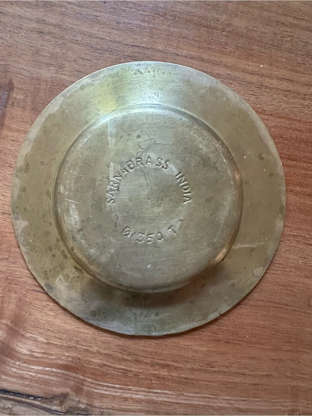 Vintage Sarna Brass Ashtray with Floral Etching and Scalloped Edge